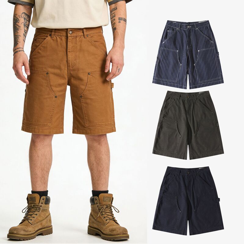 Okonkwo B01 Lumberjack Pants Ami Khaki Wabash Stripesd Cargo Shorts Canvas Mid-Length Pants