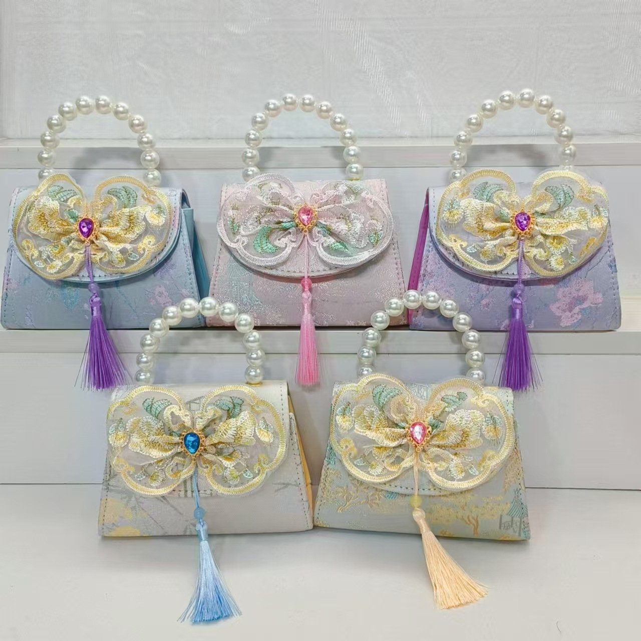 Bolso de perla arco de estilo nacional bolso de princesa bolso de Año Nuevo bolso de Año Nuevo bolso de accesorios para niños