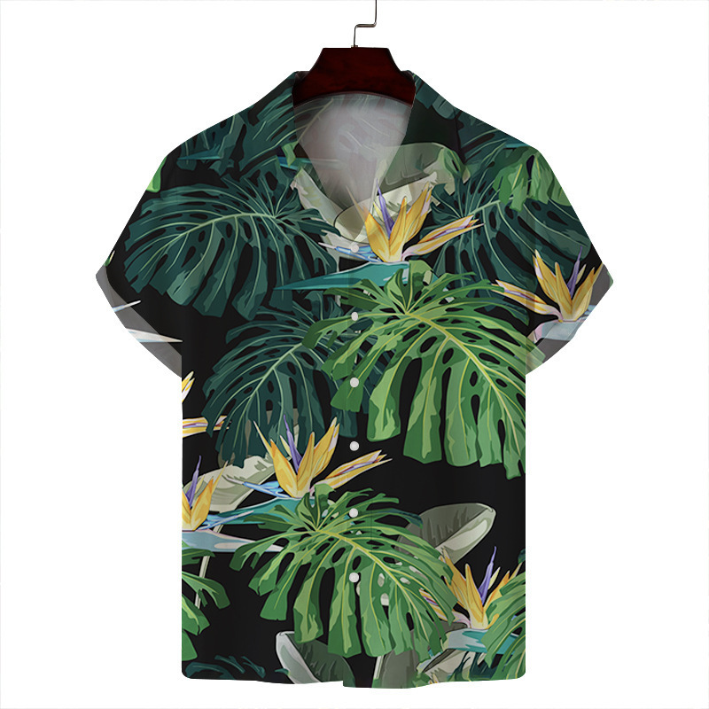 2024 verano hombre delgado casual cuello cubano moda cara hawaiana elástica camisa de manga corta con estampado digital 3D