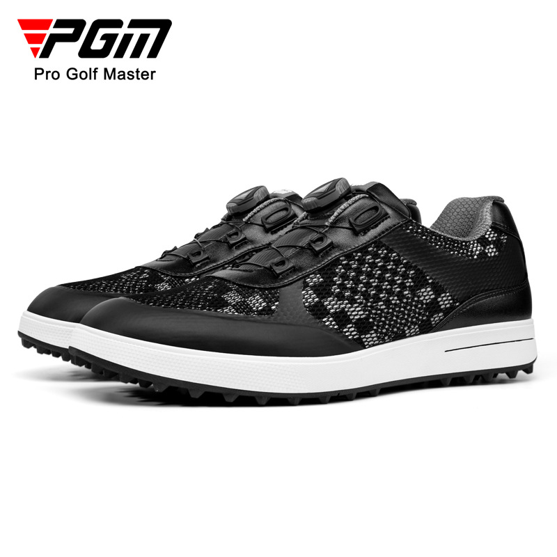 Giày golf nam PGM lưới thoáng khí dây xoay đinh cao su chống trượt — XZ224-Đen