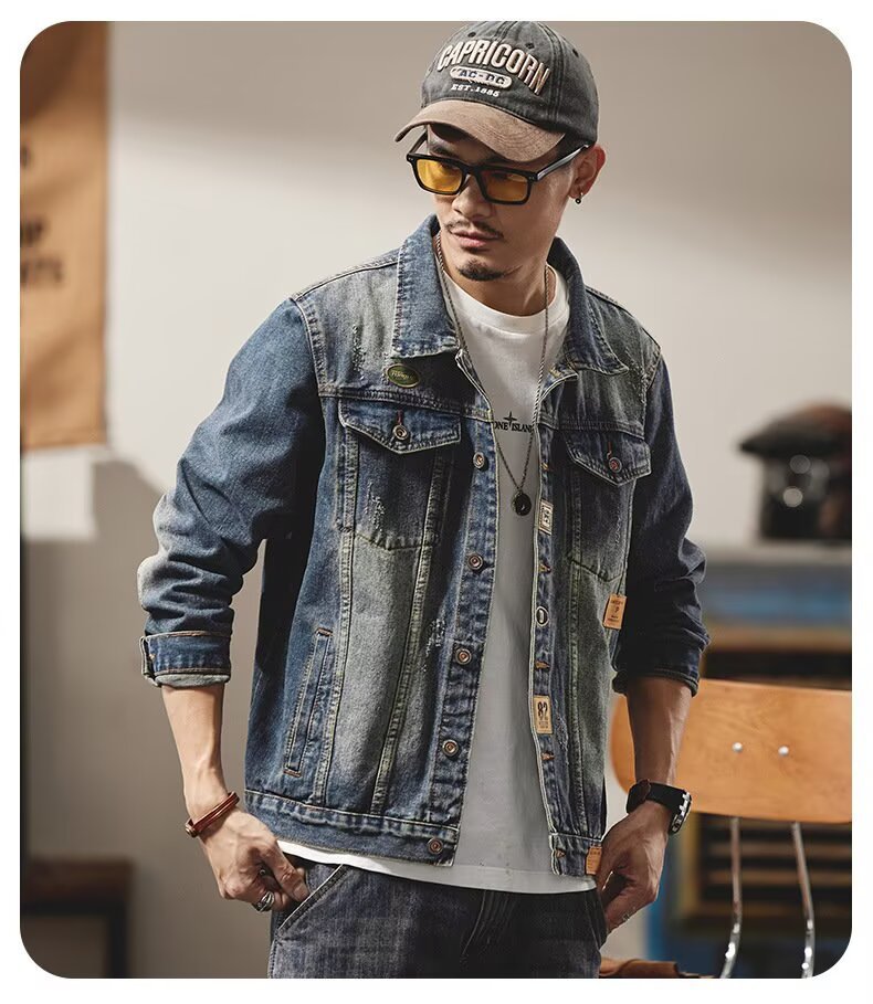 Versatile Denim Jacket For Men Classic Lapel Cardigan Spring Autumn_voghion.com
