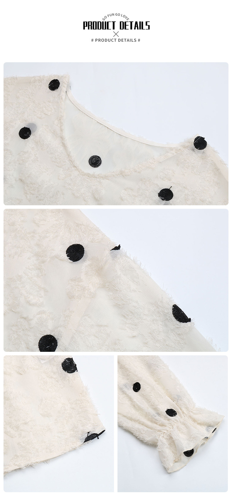 Πουλόβερ από σιφόν με πουά και μακριά μανίκια και λαιμόκοψη V_voghion.com