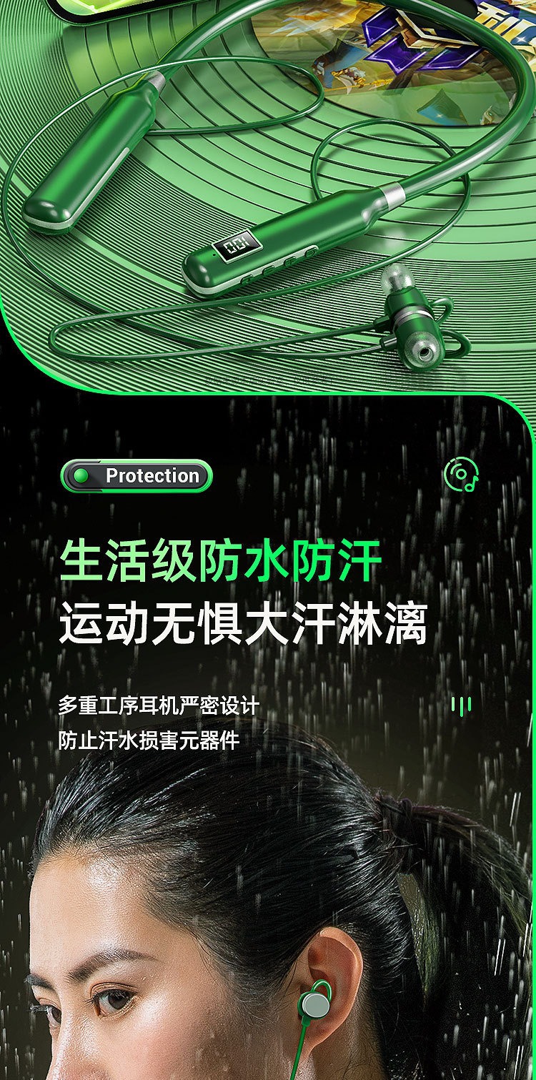 Wireless Bluetooth Earphones BT-7 Sports Neckband TF Card Support Black Technology Digital Display Noise Cancellation Cross-Border Factory New Model