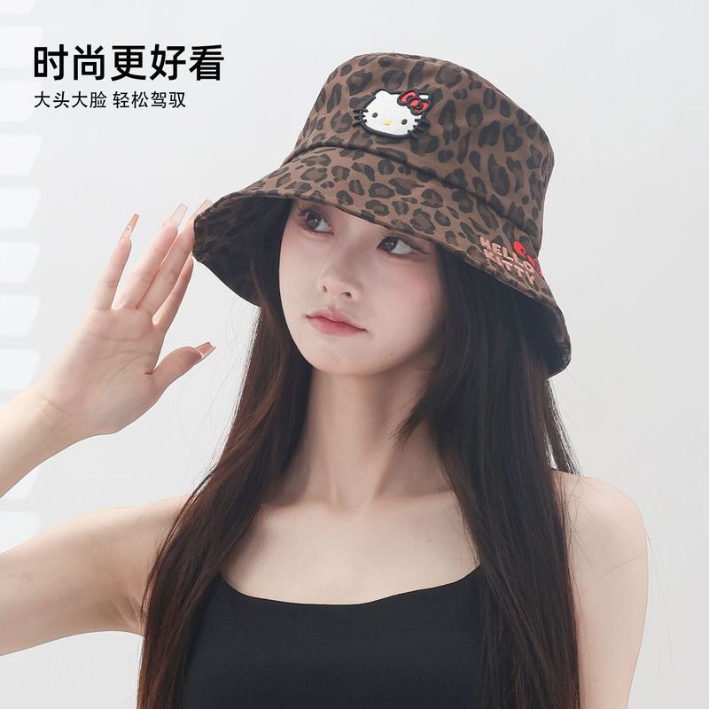 三丽鸥2025新款HelloKitty帽子渔夫帽豹纹女显脸小盆帽豹纹可爱萌|undefined
