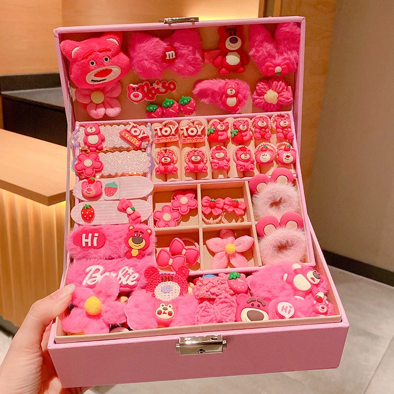 Аксессуары для волос с клубничным медведем, подарочная коробка, детский подарок на день рождения, милый принцесса для девочек