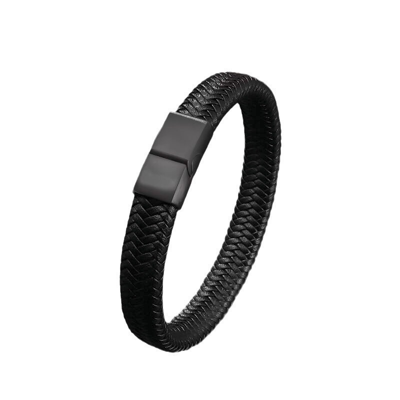 Pulseira masculina de couro personalizada, estilo retrô simples, com fecho magnético, em modelos europeu e americano. Pulseira de malha de corda trançada feita à mão._voghion.com