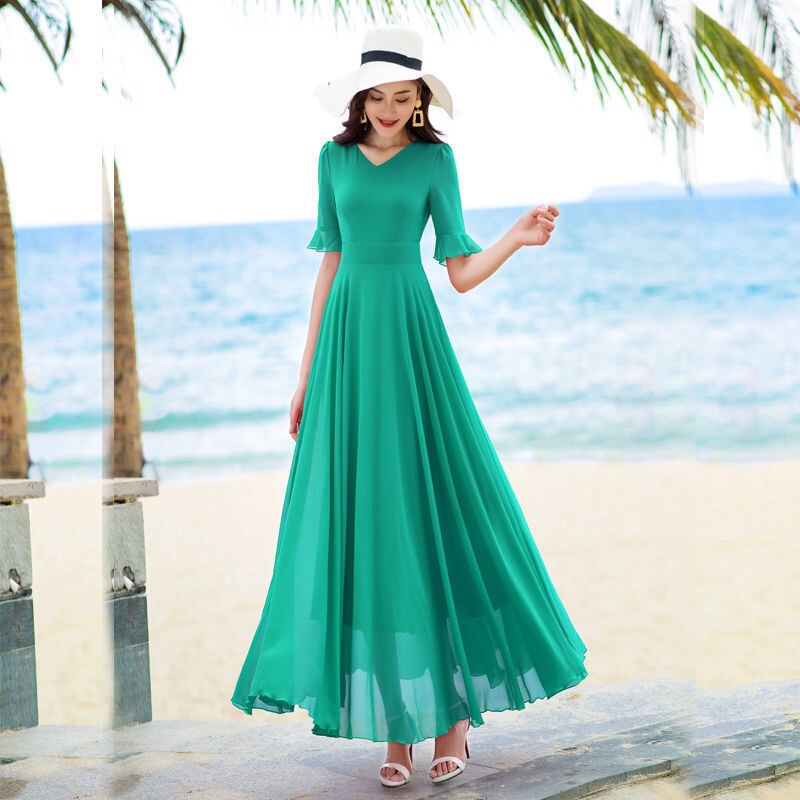2026 New Summer Beach Long Dress Red Chiffon Dress for Women Long Flared Slimming Ultra-Long Skirt Fairy Style 2026 New Summer Beach Long Dress Red Chiffon Dress for Women Long Flared Slimming Ultra-Long Skirt Fairy Style
