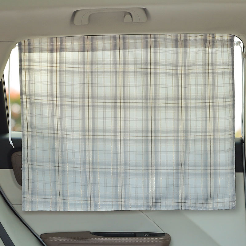 Katong Car Window Curtains Child Privacy Sun Shade UV Protection Side Window (Car curtains) - blue-gray-gold-grid