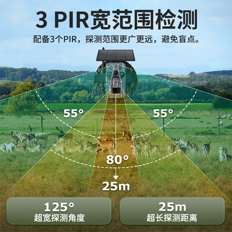 Transfronterizo 3MP inteligente GPS cámara de posicionamiento infrarroja detección de visión nocturna caza forestal al aire libre camuflaje monitoreo solar