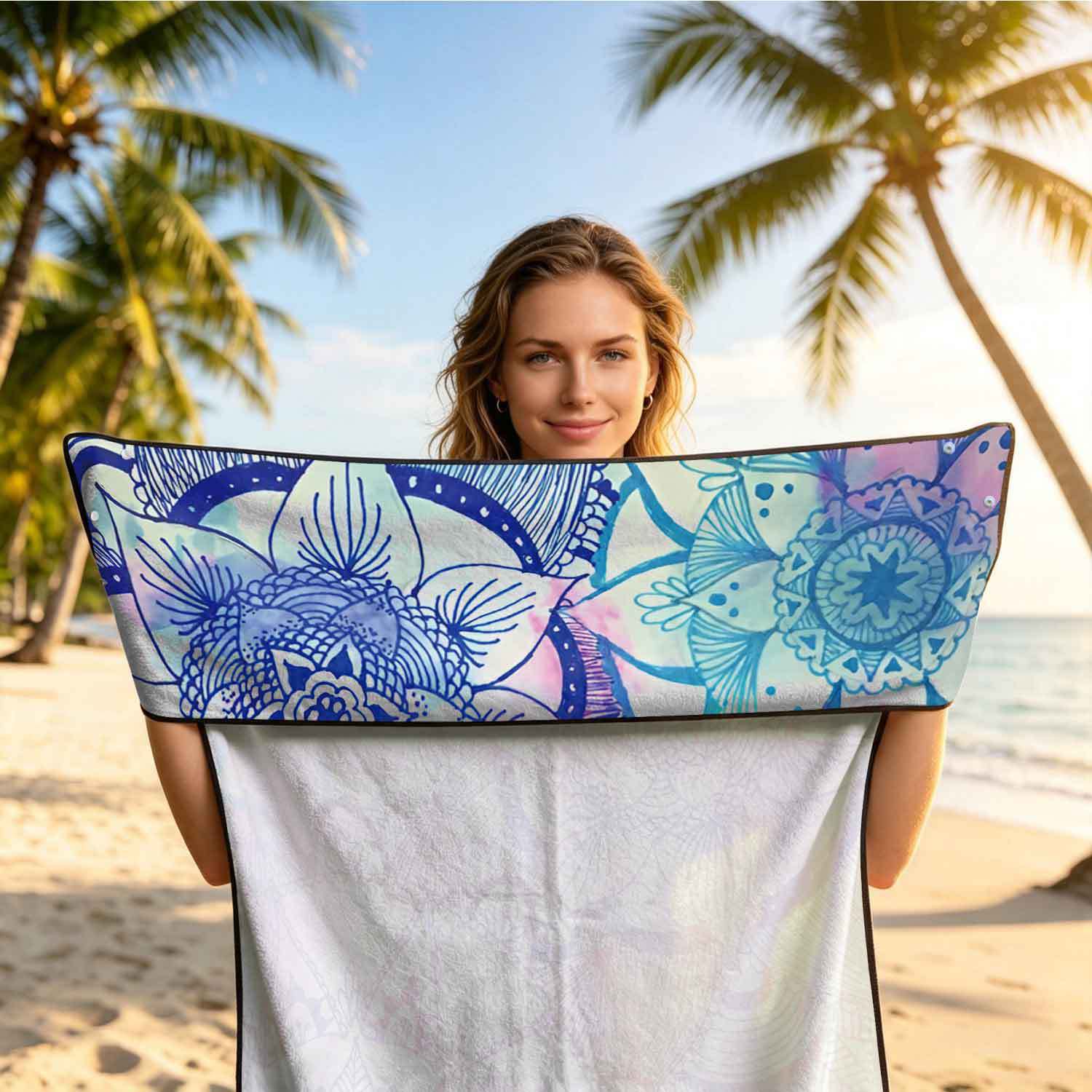 Printed bath towel and car seat cover 2-in-1, ultra-fine fiber outdoor beach and car dual-use universal seat cushion