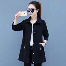 牛仔外套女春秋新款修身显瘦中长款牛仔衣服简约百搭女装风衣