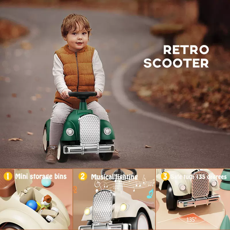 外贸复古老爷车儿童平衡车学步车滑行车四轮防侧翻1-3岁礼物礼品