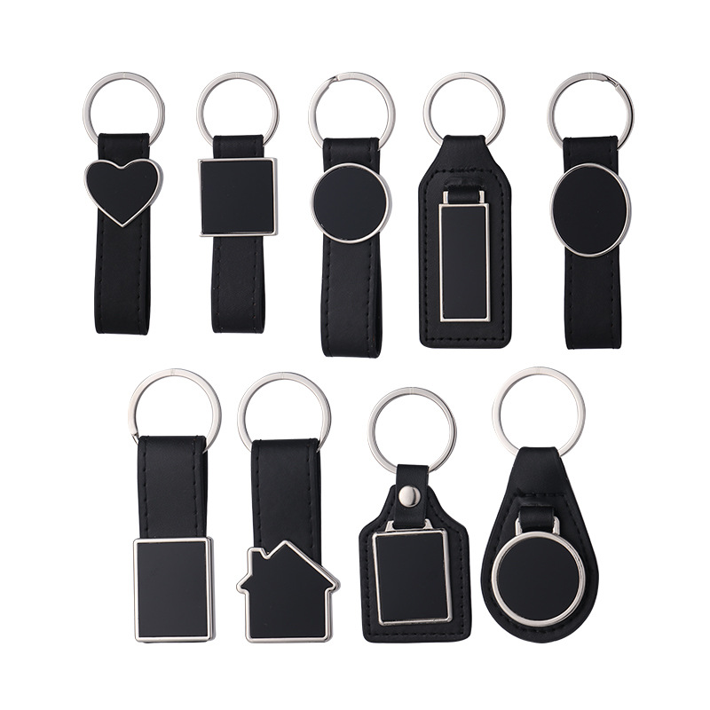 Llaveros de cuero al por mayor de fábrica, logotipo imprimible con láser, regalos promocionales para coches, llaveros de cuero, modernos y sencillos.