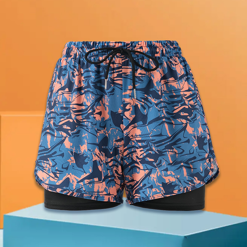 이중층 노란색 수영 트렁크(방수 가방 포함)