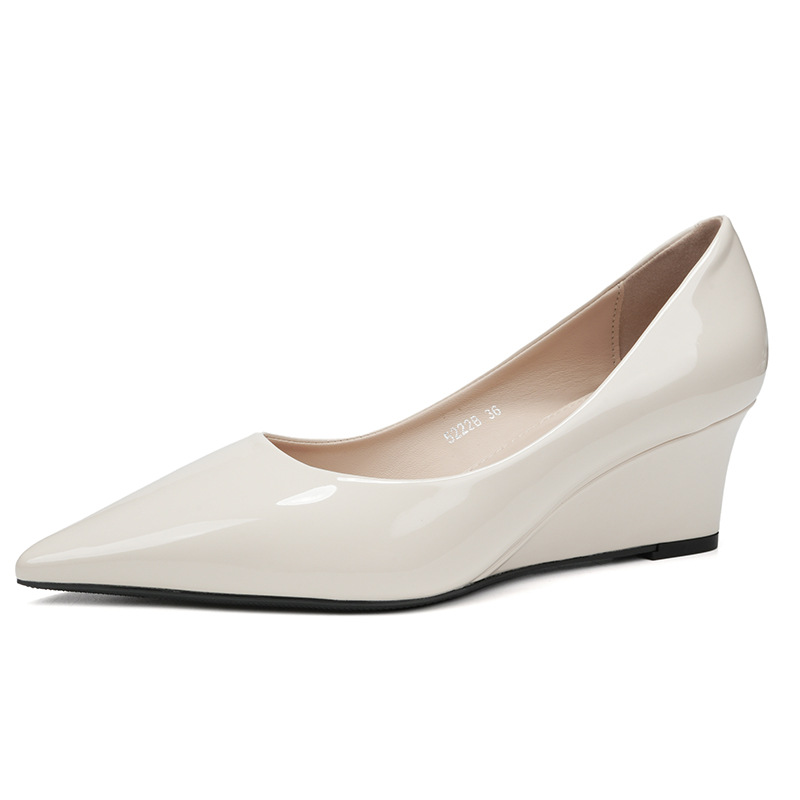 French Women's Patent Leather Pointed Toe High Wedge Heels Pumps