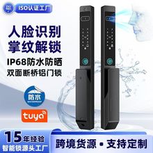 双面防水全自动人脸识别断桥铝门锁推拉门涂鸦APP指纹锁远程开锁