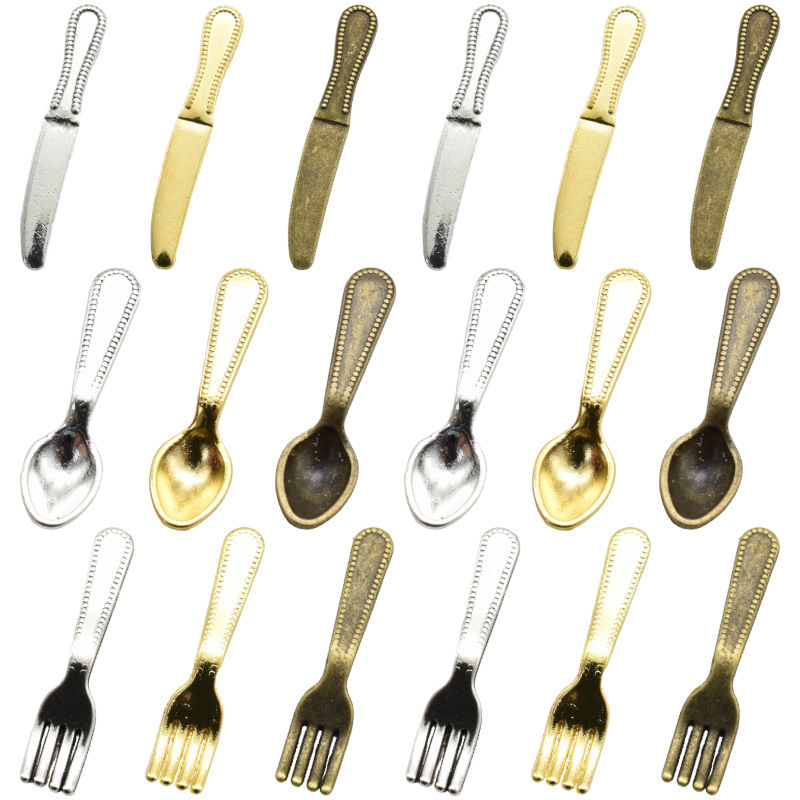DIY Retro Alloy Accessories Multi-color Mini Simulation Tableware Knife and Fork Spoon Ornaments Cross-border Hot Pendant