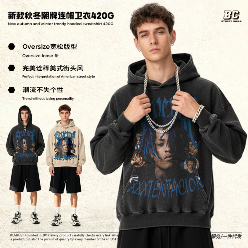Cross-border XXX Tentacion American Retro vintage Hip Hop Rap Print Short Sleeve T-shirt Heavy Round Neck