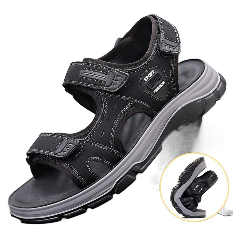 가죽 샌들 하이 엔드 남자 여름 미끄럼 올 매치 아우터 착용 통기성 가죽 캐주얼 수제 등산 샌들 비치 슈즈