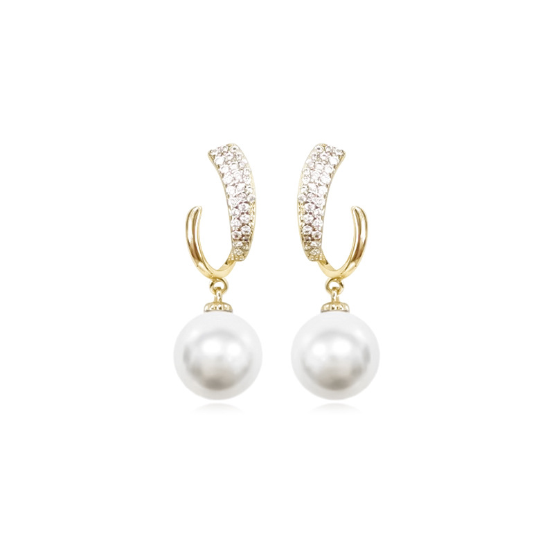 Elegant Micro-inlaid Zircon And Pearl Earrings For Women_voghion.com