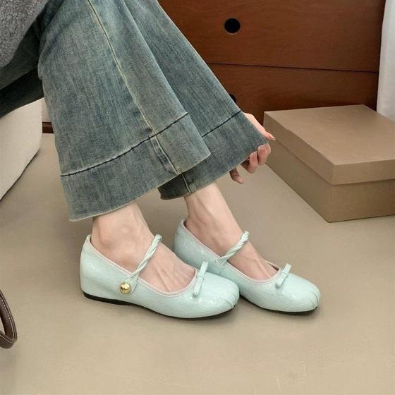 Inner Height Increase Spring Mary Jane Shoes New Black French Leather Shoes Retro Single-layer Shoes Women's 2025 Commuter Blue