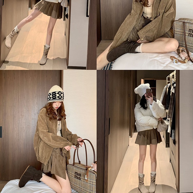 济州小岛~2025初秋季新款复古褶皱堆堆显瘦短靴女勃肯西部马丁靴|undefined