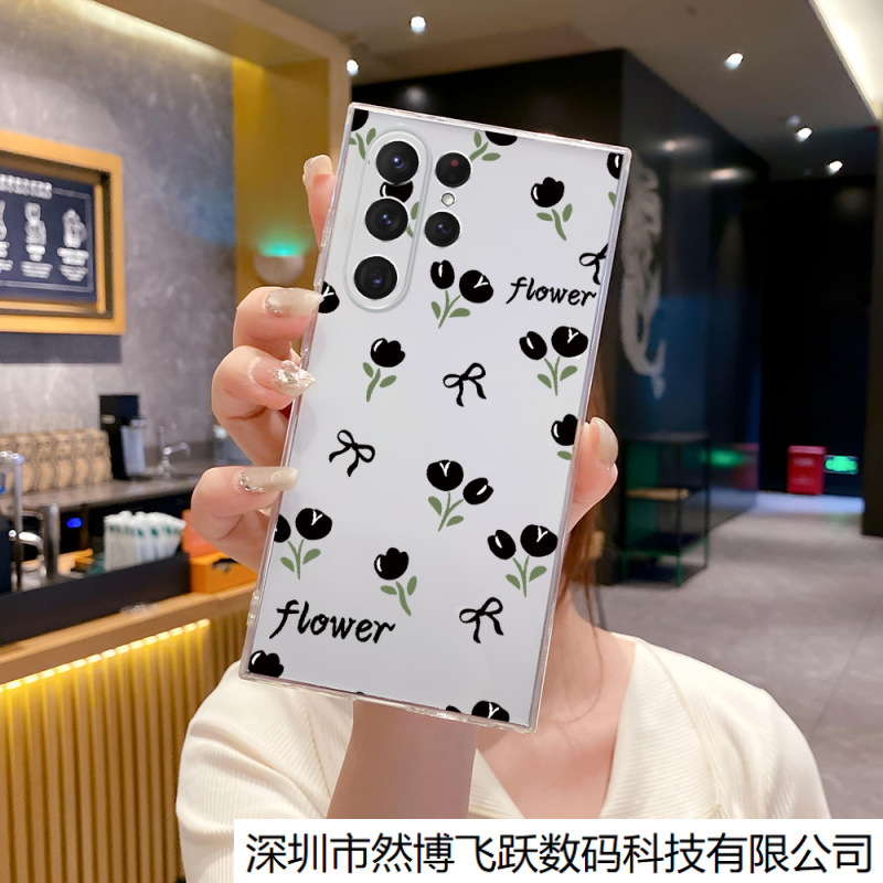 ins风花朵透明三星S24 plus手机壳蝴蝶结S25+保护套防摔GalaxyA55