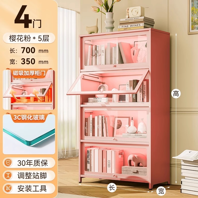 スチール本棚ドア付きガラス子供本棚痛みキャビネット防塵ブリキキャビネット手作りショーケース家庭用ロッカー|undefined