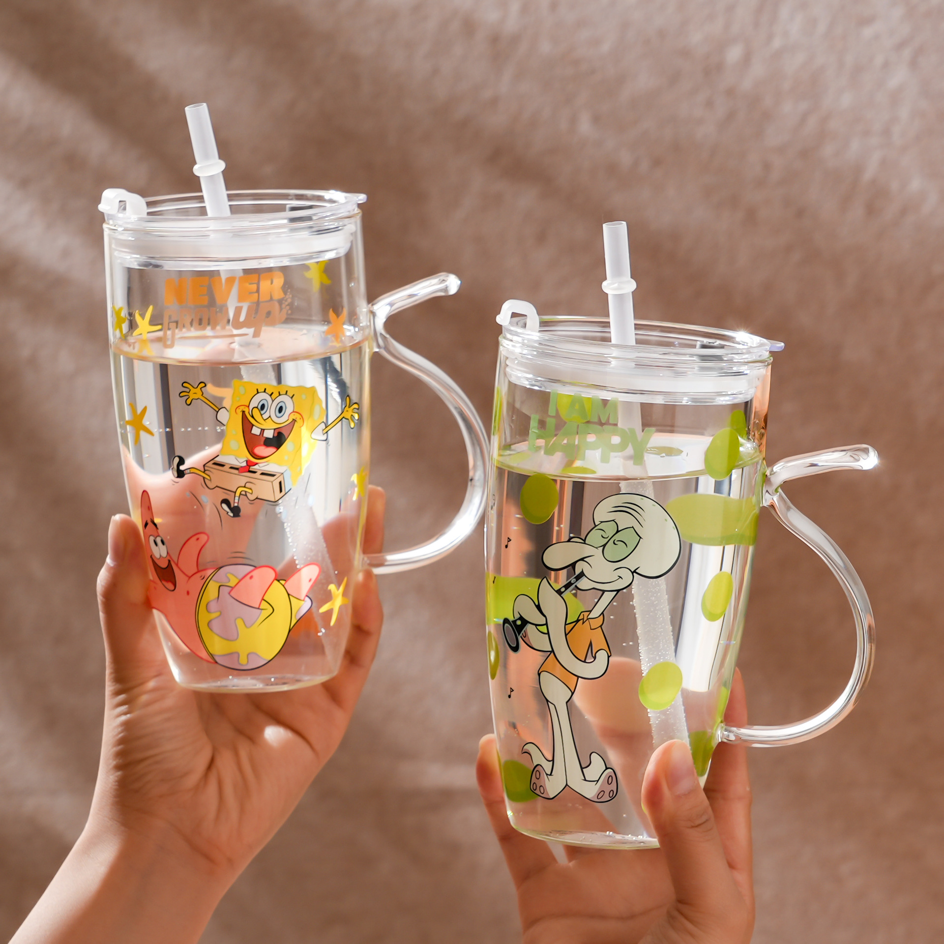 Auténtico autorizado SpongeBob de gran capacidad de vidrio de dibujos animados taza de agua de paja de alto valor de regalo de taza de marca