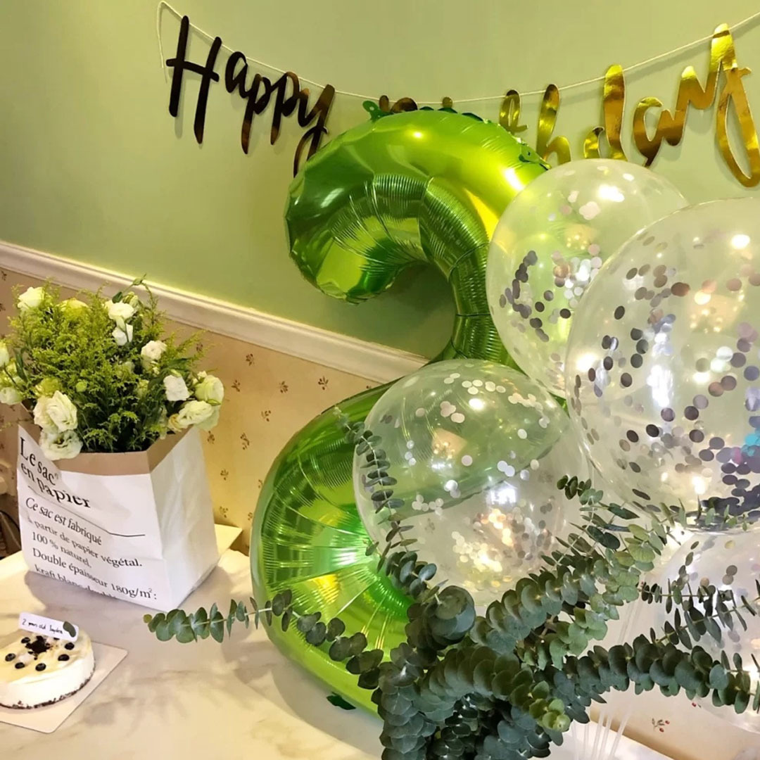 Fresh Green Digital Aluminum Foil Balloons 40 Inch Individually Packaged For First Birthday Party Picnic Or Birthday Decoration_voghion.com