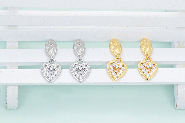 8g Weight Zircon Inlay Material Drop Earrings Classification Daily Occasion Fashion Heart Shape Copper Drop Earrings Plating Inlay Zircon Copper Earrings