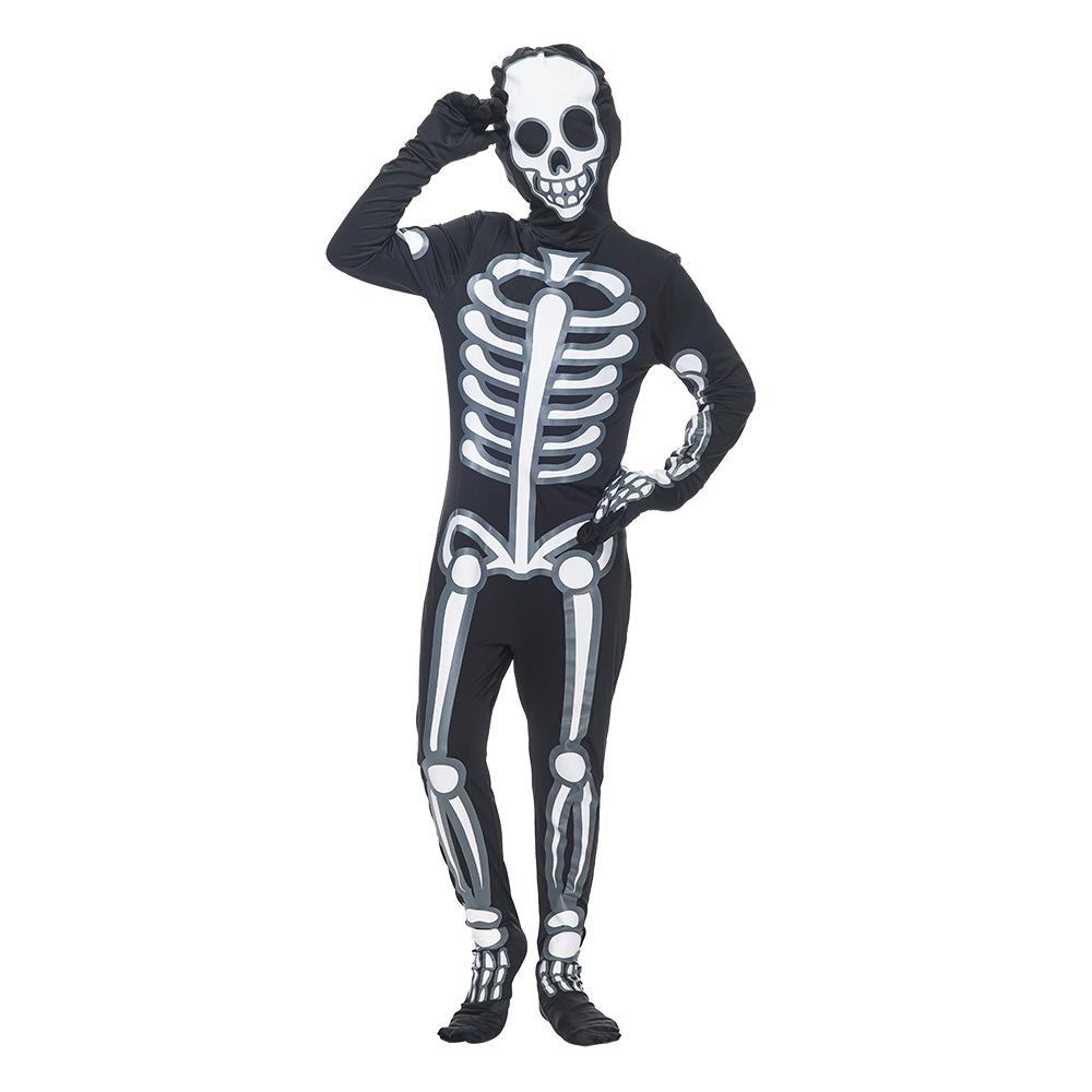 Spot nuevo disfraz de Halloween para niños, traje de juego de rol de calavera luminosa de terror, traje de fiesta de actuación del campus