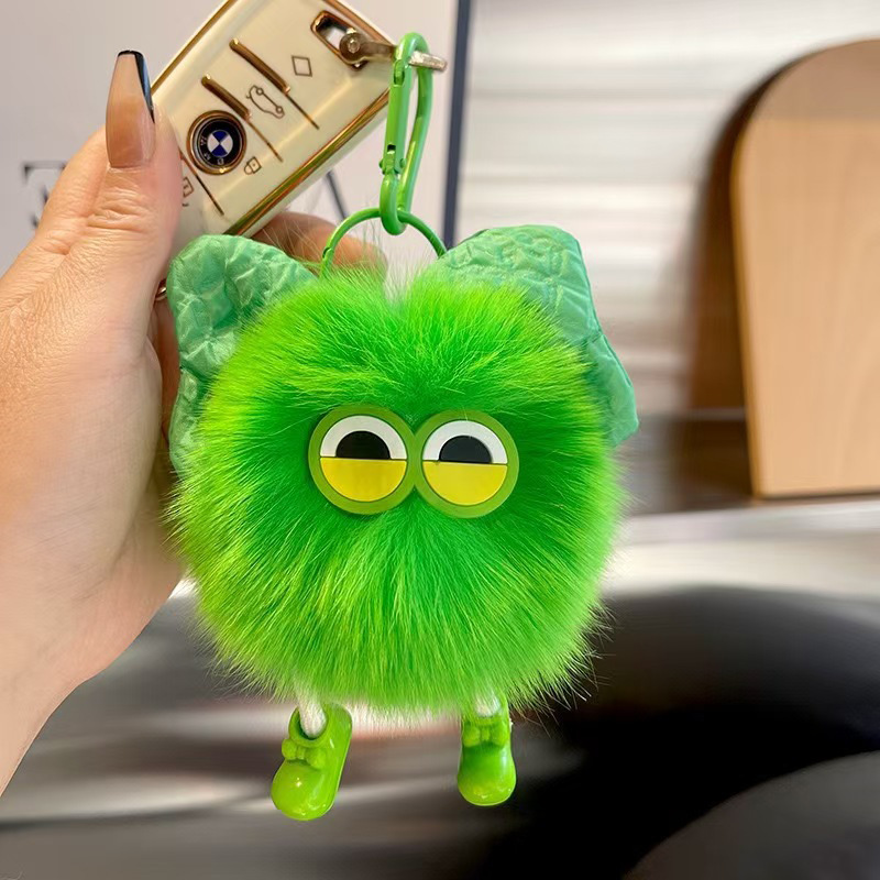 Grandes ojos arco peluche bolsas lindas llaveras de automóviles colgantes de bola de carbón imitación zorro colgantes de bola de pelo