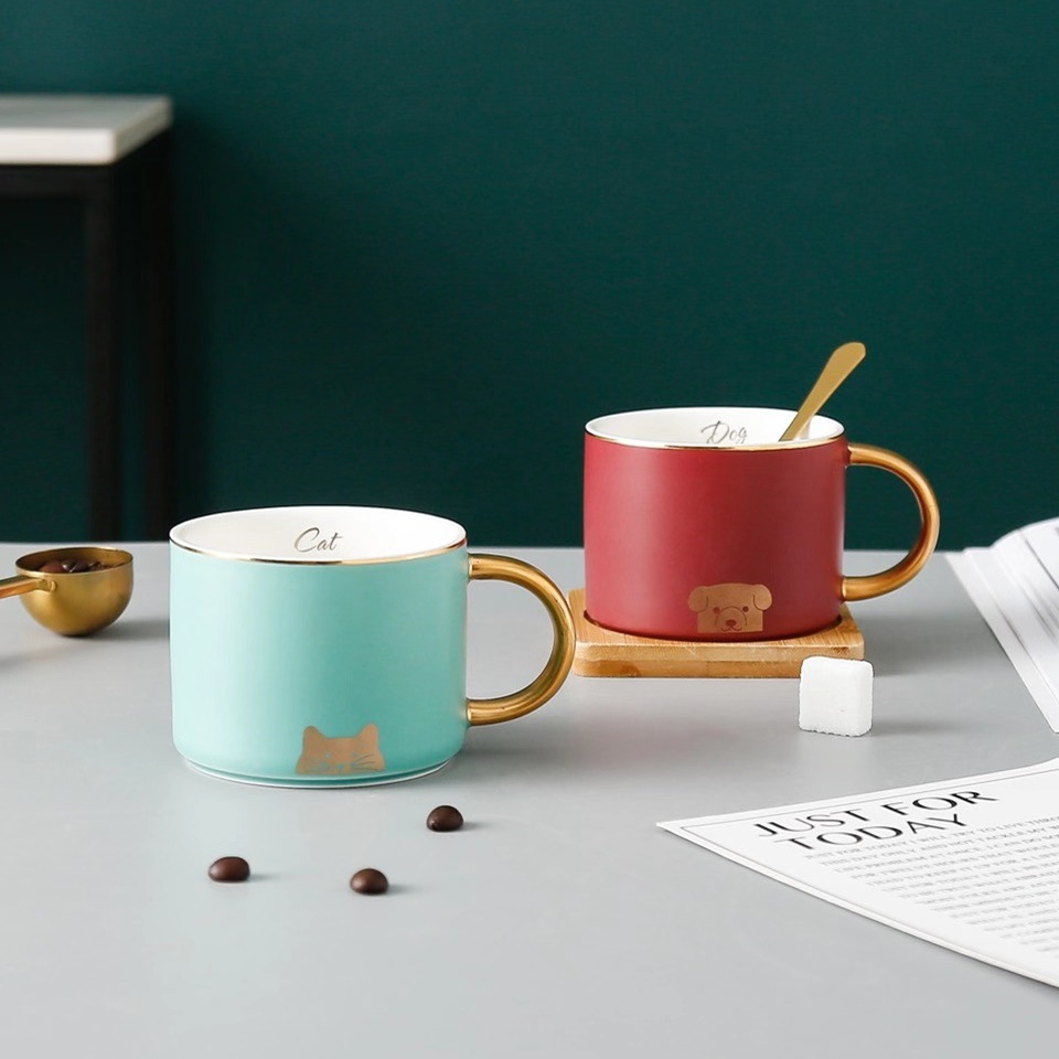 Estilo nórdico té de la tarde taza de café regalo taza de agua taza de leche y platillo personalizado boca de oro mango de oro Taza de cerámica