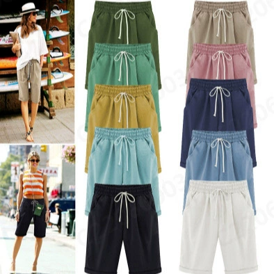 Трансграничная Внешняя торговля Amazon, горячие продажи, летние повседневные брюки для полных девочек, женские пятые брюки, верхняя одежда, средние брюки, большие размеры, свободные женские