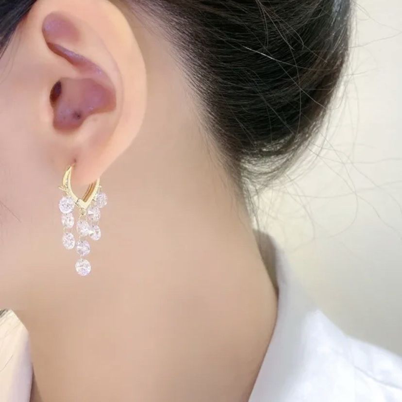 Translucent Crystal String Trendy Popular Elegant Fairy Earrings For Women Tassel Heart Shape_voghion.com