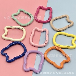 Color spring buckle cream cat fortune cat paint open spring ring luggage keychain diy jewelry accessories