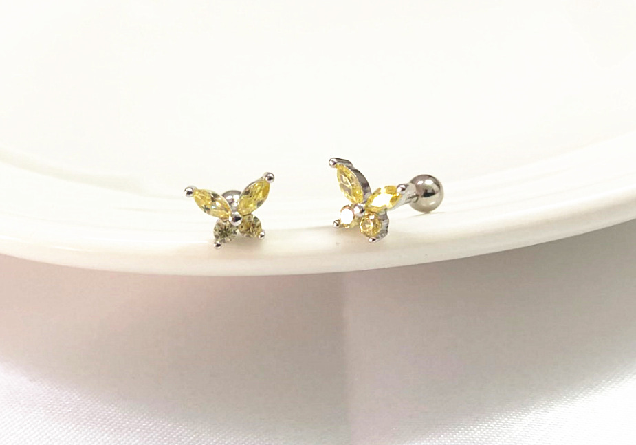 5g Weight Zircon Inlay Material Ear Studs Classification 1 Pair Quantity Daily Occasion 925 Sterling Silver Material Butterfly Pattern Women's Gender Plating, Inlay Design Simple Style Style 1 Pair 925 Sterling Silver Zircon Butterfly Ear Studs 18