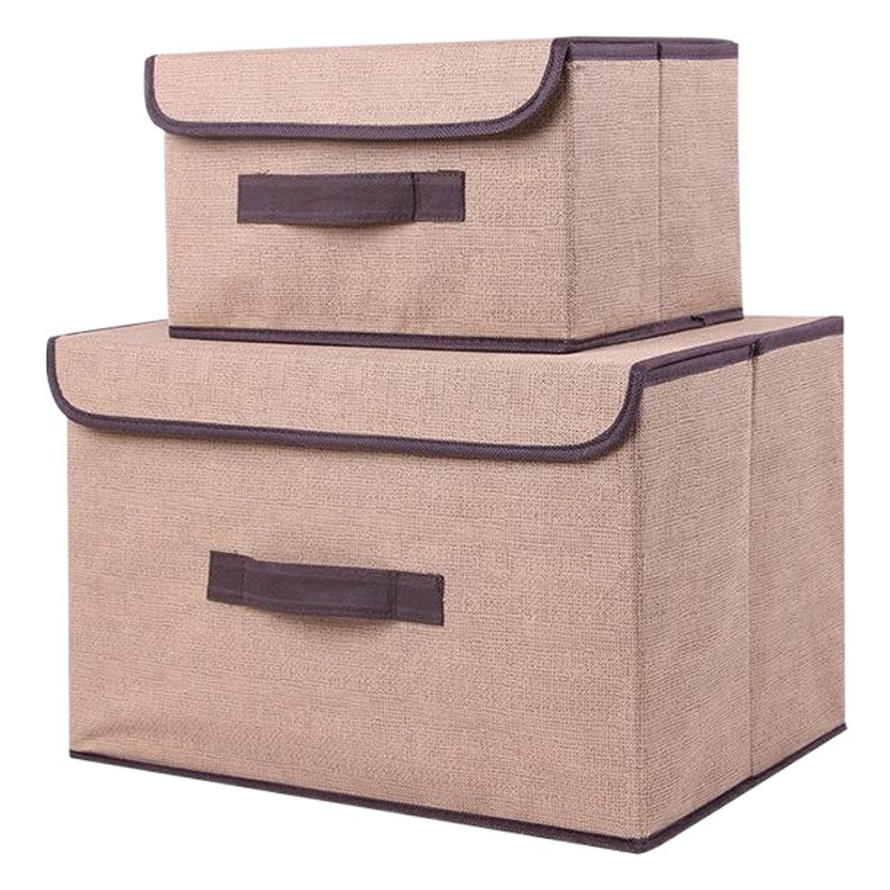 Juego de cajas de almacenamiento de tela no tejida imitación lino, cajas de almacenamiento impresas en varios tamaños, cajas de almacenamiento de tela plegables portátiles al por mayor.