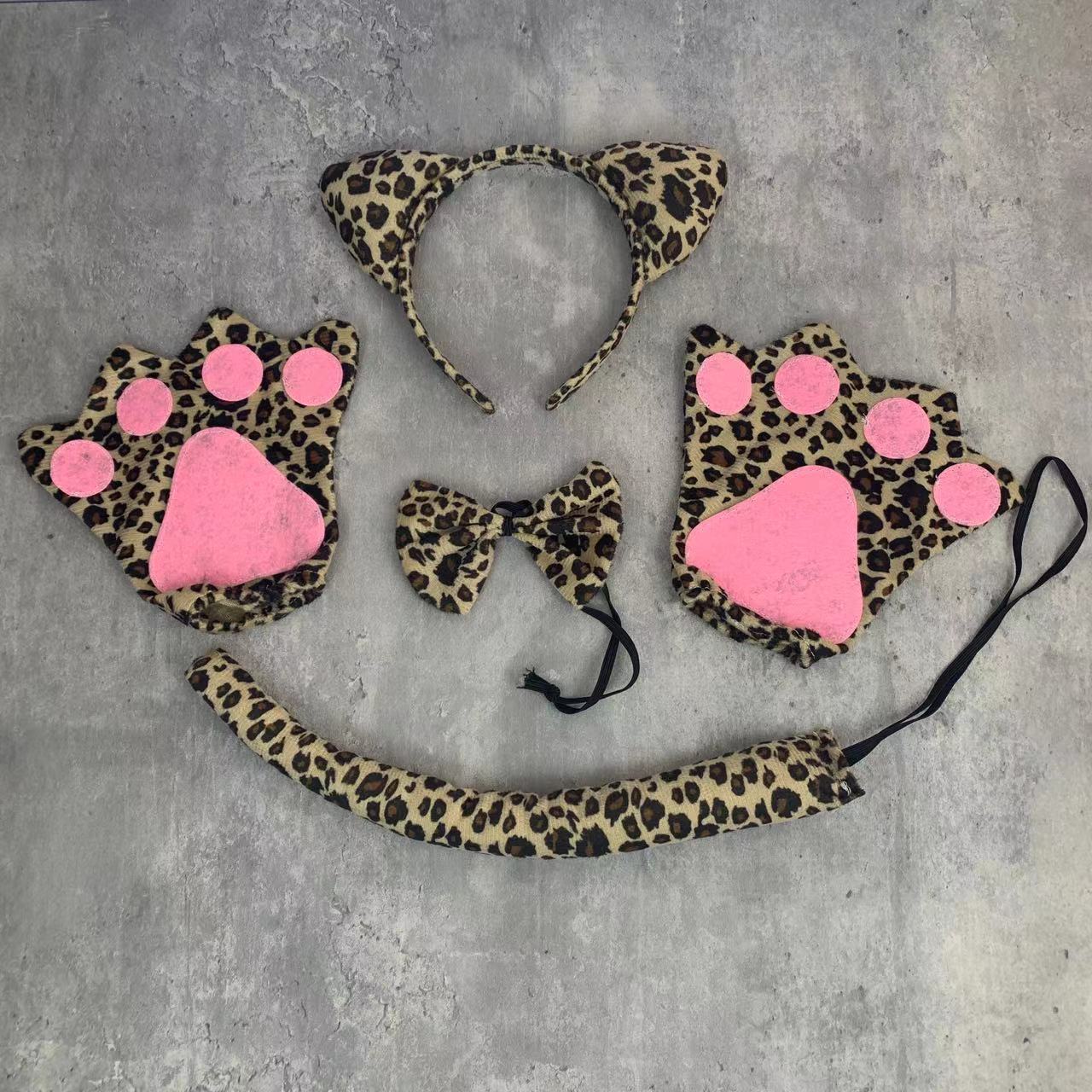 Orejas de estampado de leopardo diadema orejas de gato lindo Halloween Cosplay accesorios para adultos decoración del partido suministros