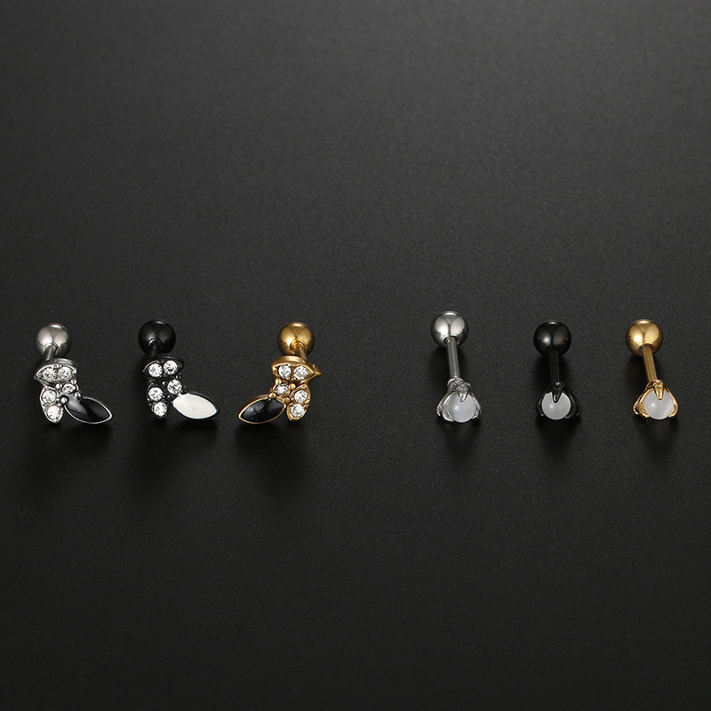 18K Real Gold Plated Plating Material Zircon Inlay Material 1 Piece Stainless Steel Zircon Ear Cartilage Rings & Studs Leaf Plating Inlay 18K Real Gold Plated