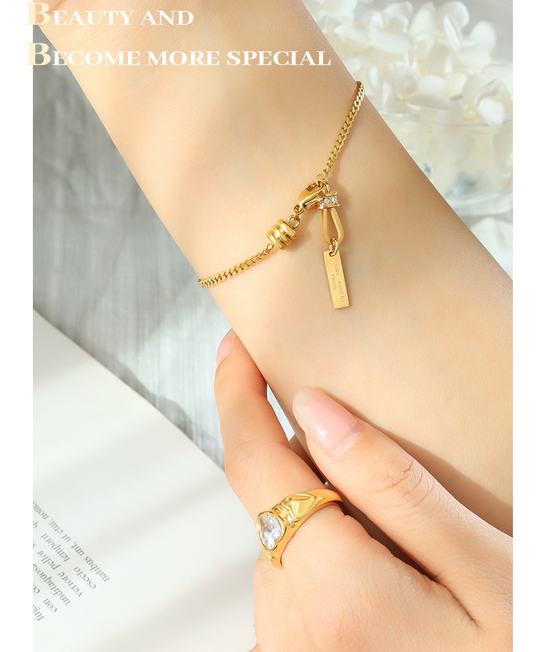 Simple Style Geometric Titanium Steel Plating Zircon Bracelets 1 Piece