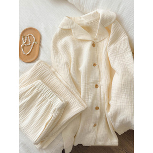Simple Solid Color Pajamas Women's Spring and Autumn New Long Sleeve Trousers Casual Loose Home Clothes suit Thin Outer Wear