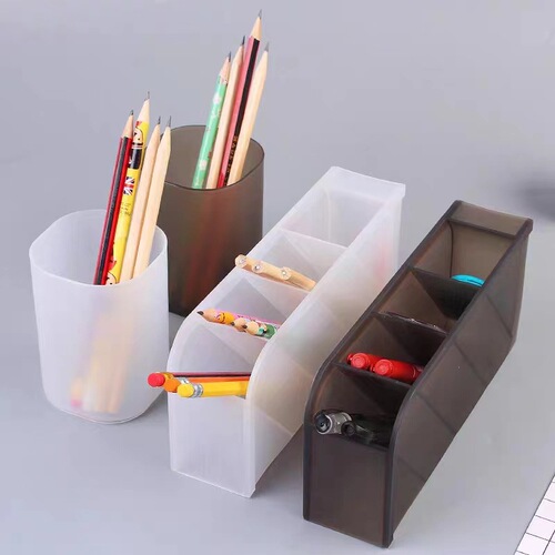 ins desktop storage pen barrel frosted four-compartment multi-functional oblique pen holder simple personality student transparent pen holder