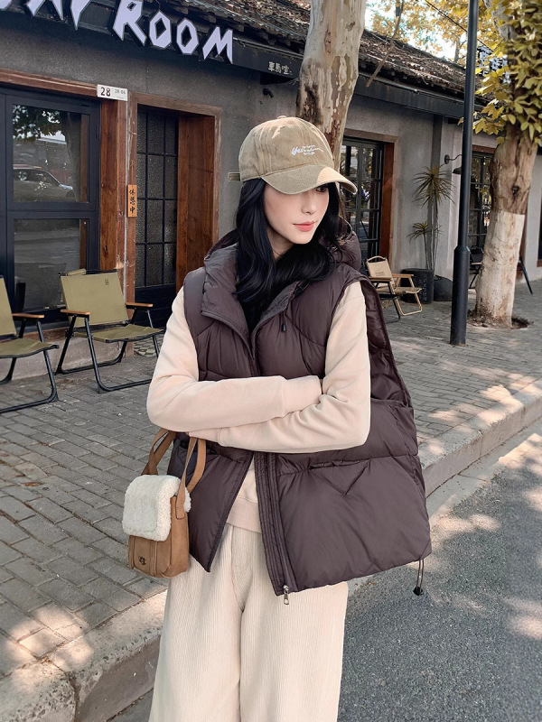 外贸羽绒棉马甲女2025年秋冬新款韩版宽松棉坎肩纯色马夹背心外套|undefined