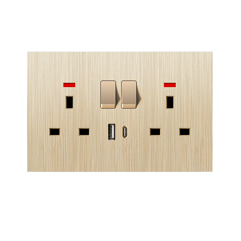 Gran Bretaña oro 250V enchufe de pared oculto 13Ausb panel de toma de TV dual disponible a través de fronteras