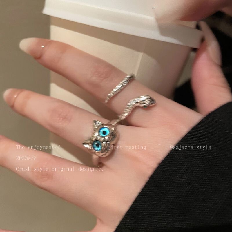 Cat snake ring female 2023 new fashion personality cold wind index finger ring temperament Internet celebrity girlfriends ring