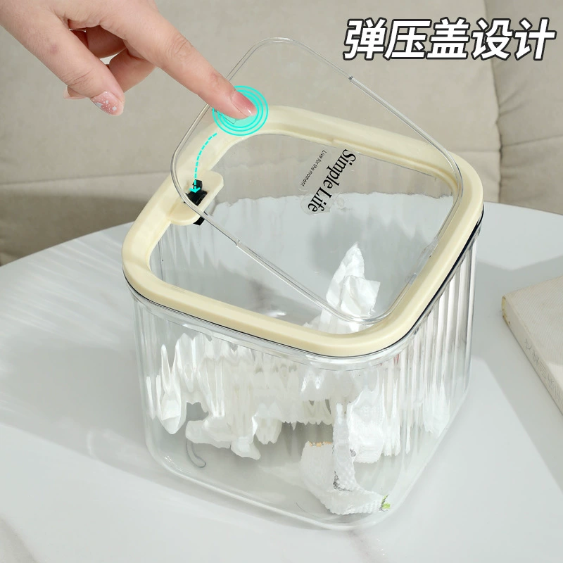 Desktop Garbage Can, Transparent Pop-Top Storage Bin, Small & Large Options