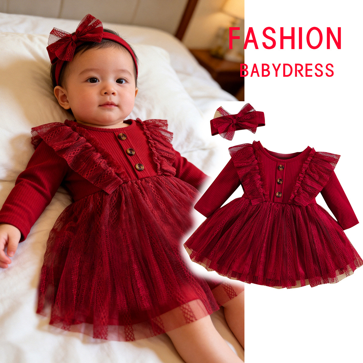 Baby Girl Spring and Autumn Dress Children's Clothing Spring Popular Style Baby Mesh Dress Infant Long-Sleeved Princess Dress Cross-Border Baby Clothing