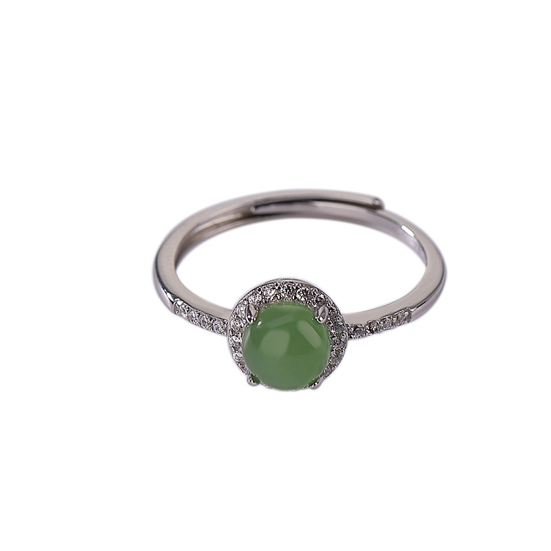 Nhẫn bạc S925 đính ngọc bích và jasper thiết kế hạt tròn thanh lịch — Mở một size